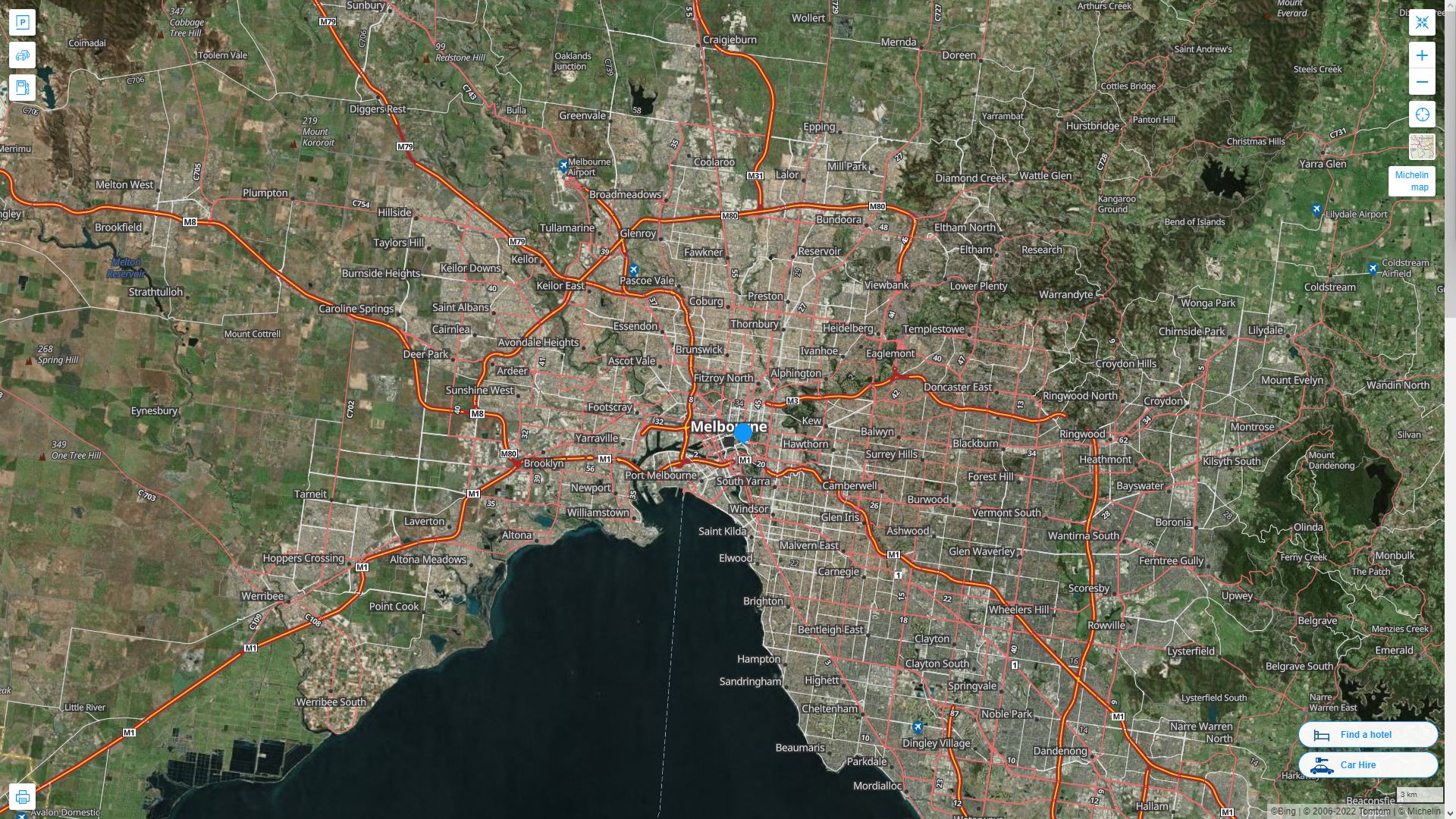 Melbourne Highway and Road Map with Satellite View